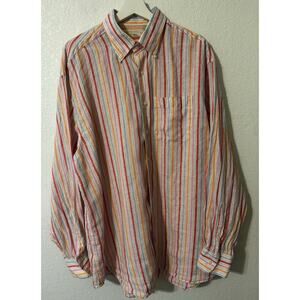 Peter Millar Men's Linen Shirt Button-up Striped‎ Size XL